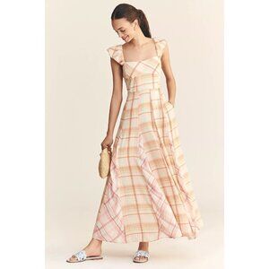 Anthropologie Maeve Linen Blend Flutter-Sleeve A-Line Midi Dress M